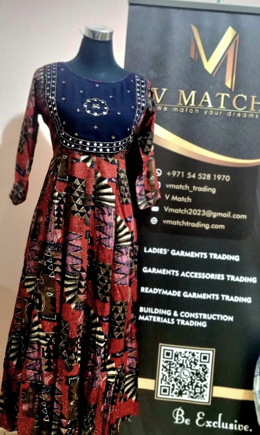 Premium Rayon Frock with Heavy beads and mirror work on Yoke!!!