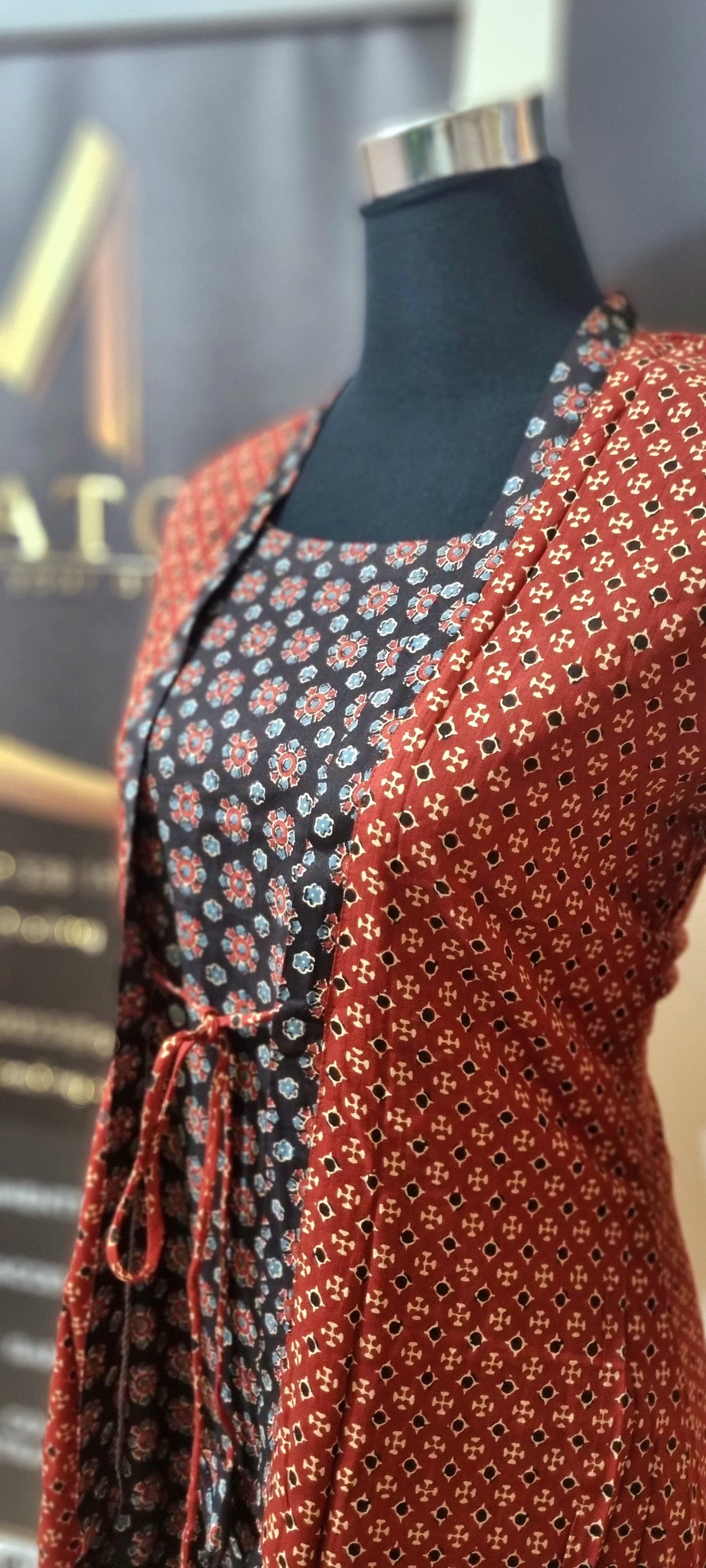 Beautiful Ajrakh Hand Block Printed Jacket Style Dress on Natural Cotton!!!