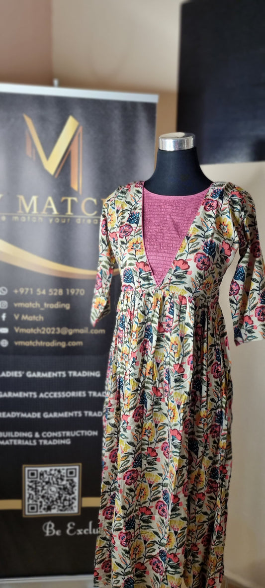 Code 11SP24.
Beautiful Rayon Frock with smoked Yoke !!