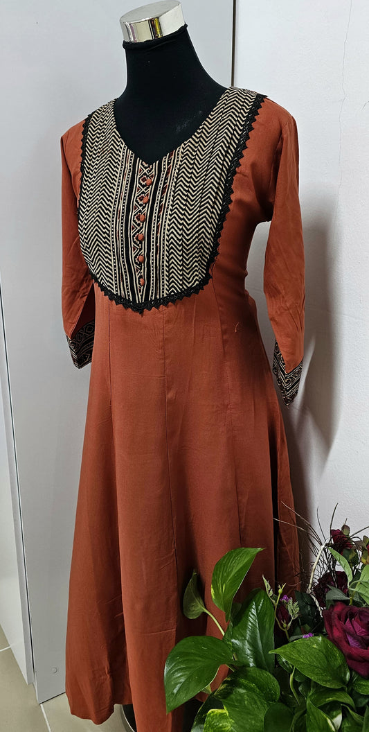 9APR25.Premium Rayon with Ajrakh Patch on the yoke and Lace Panel Cut!!!