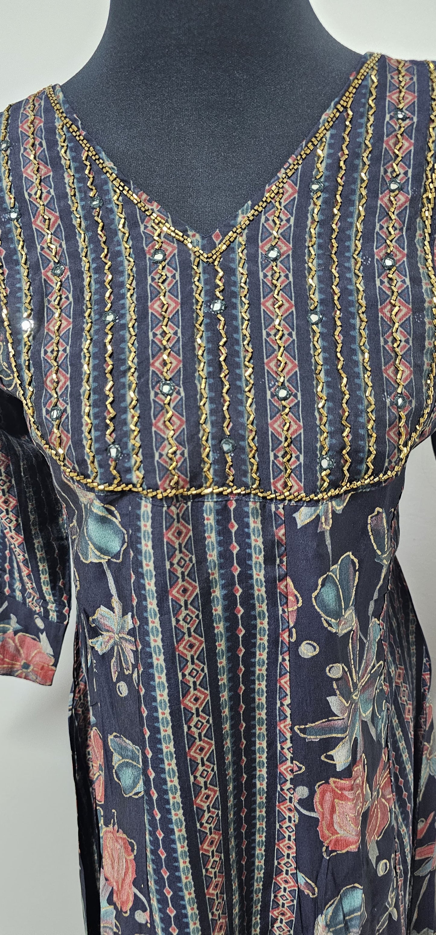 14APR25.Pure Muslin Aline Top with Heavy Beads work on the Yoke.
