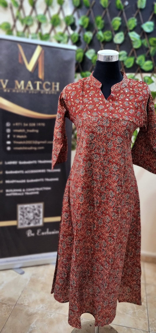 15APR25. Pure Cotton Kantha Stitched A line Top.