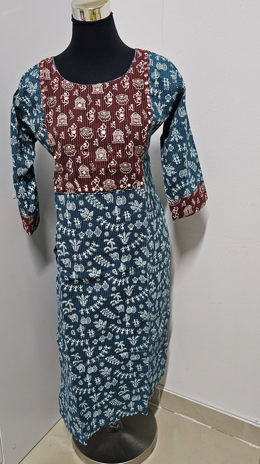 21APRBZ25. Kantha Cotton Slitted Top with Lining