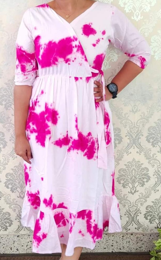 Budget friendly Rayon dress with overlapping neck pattern with side tie !!!!