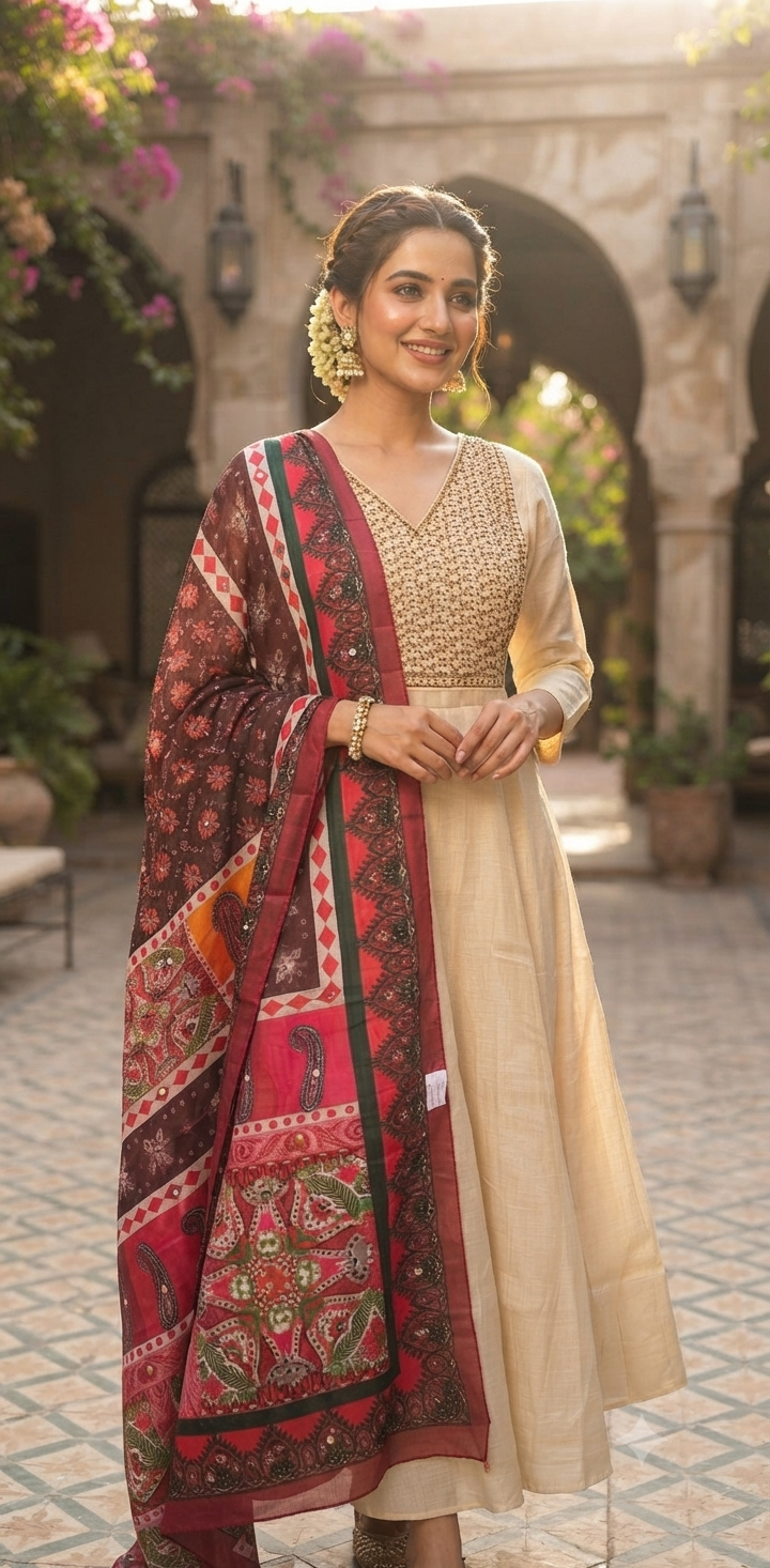 7826. Tissue Frock with Pakistani Dupatta.