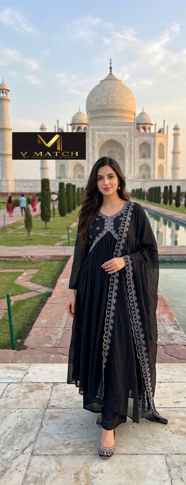 51126.Vichitra Silk A-Line Aliya 3-Piece Set
