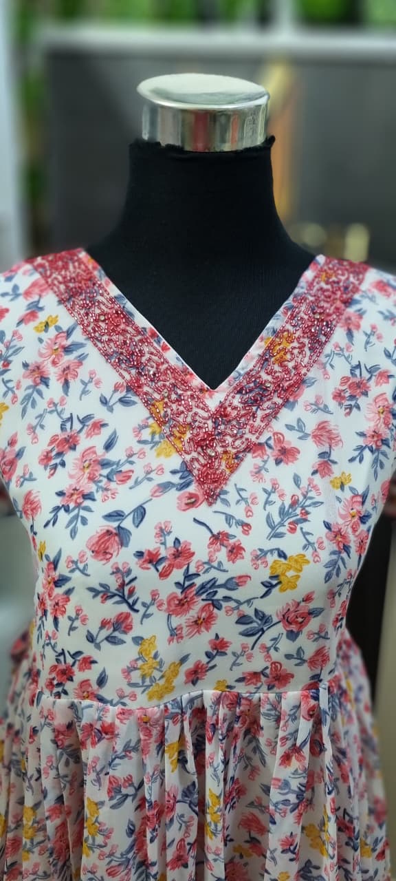 25NOV25. Georgette Frock with Heavy Beads work on the Neckline .