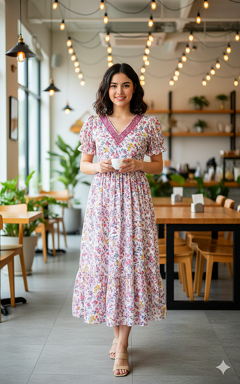 25NOV25. Georgette Frock with Heavy Beads work on the Neckline .