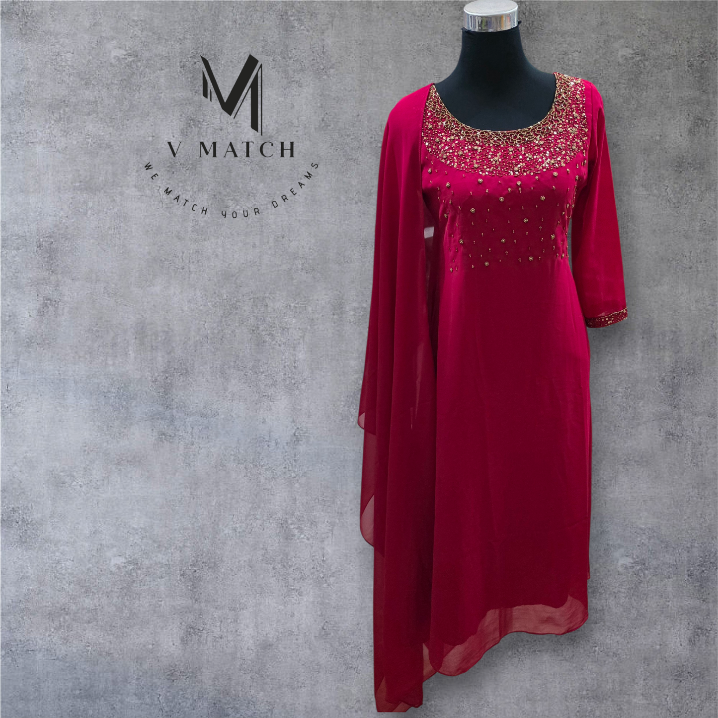 01426. Georgette A-line PartyWear Top with Dupatta