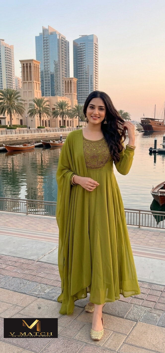 50526. Georgette A-line PanelCut Top with Dupatta