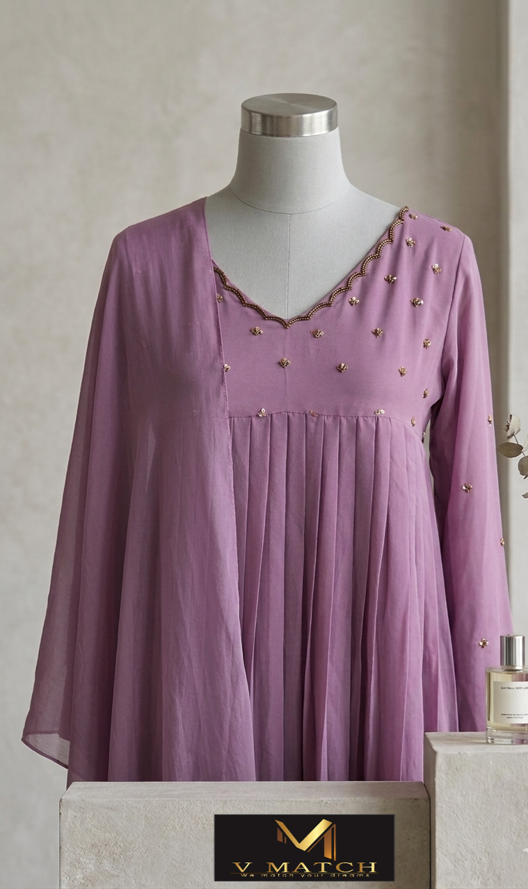 02426. Georgette Pleated A Line Kurti.