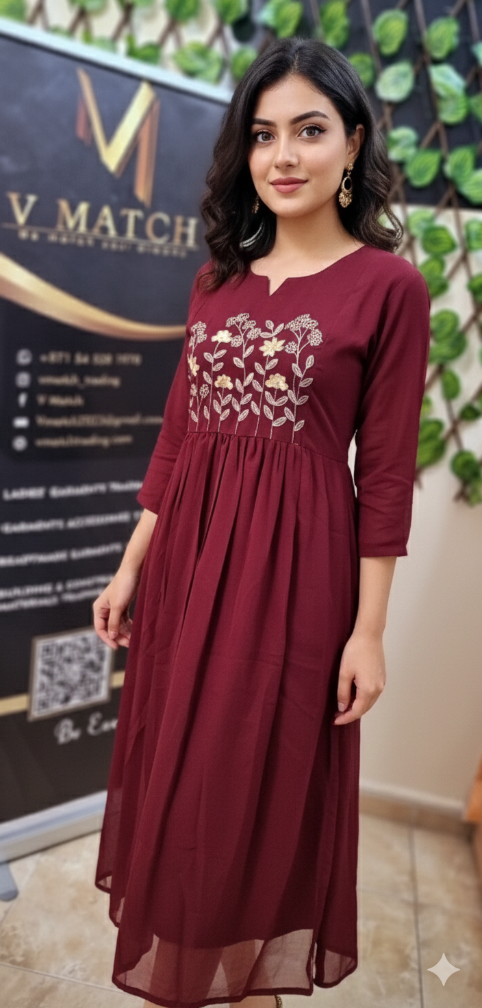 19FEB25. Beautiful Georgette Aline Top with Embroidery work on the Yoke.