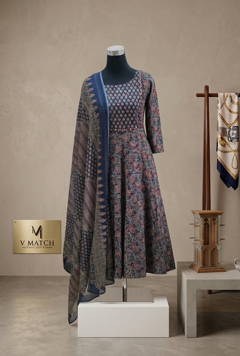 36226. Cotton Ajrakh Panel Cut 3 Piece Set.
