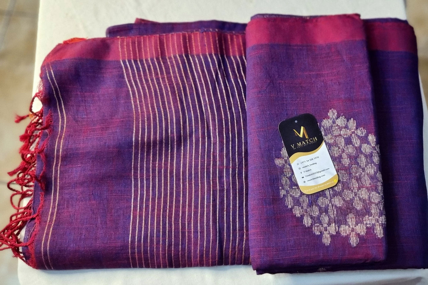 41SEP24. Pure Linen by Linen Saree with Handloom Mark.
