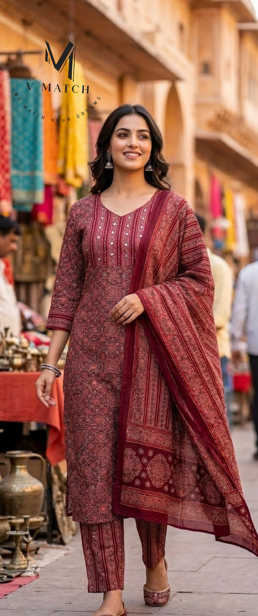 27226. Ajrakh Cotton 3-Piece Set