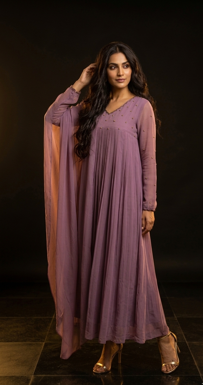 02426. Georgette Pleated A Line Kurti.