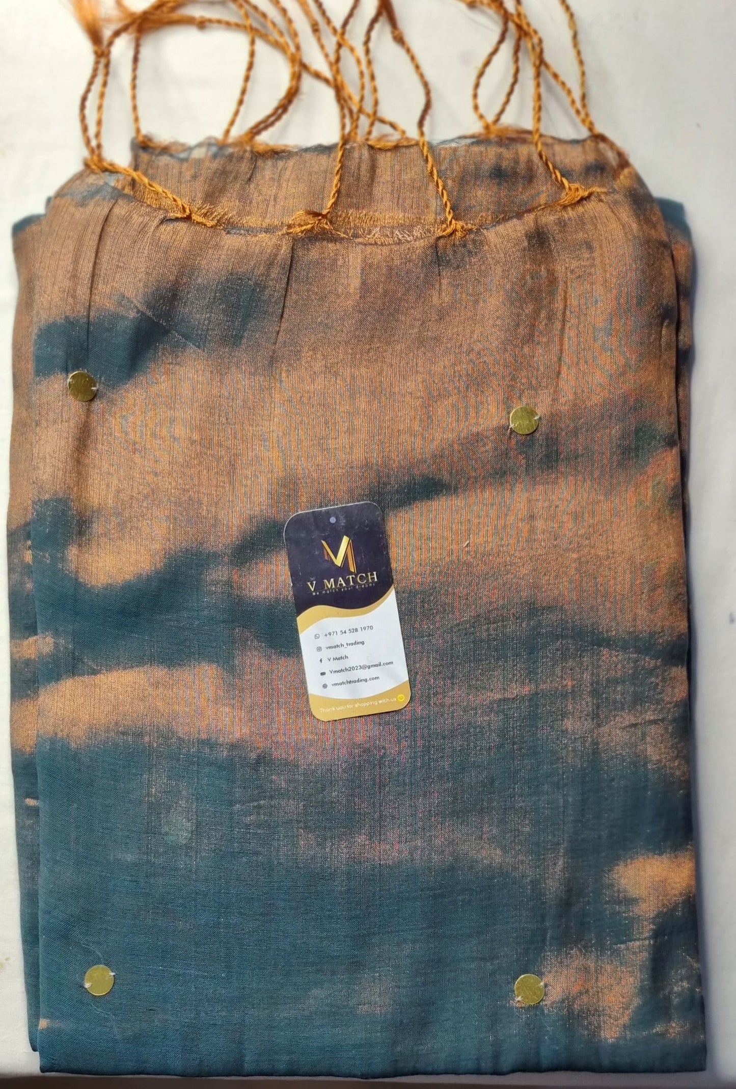 37SEP25. Patina Green Tissue by Tissue Saree with Tikki Work.