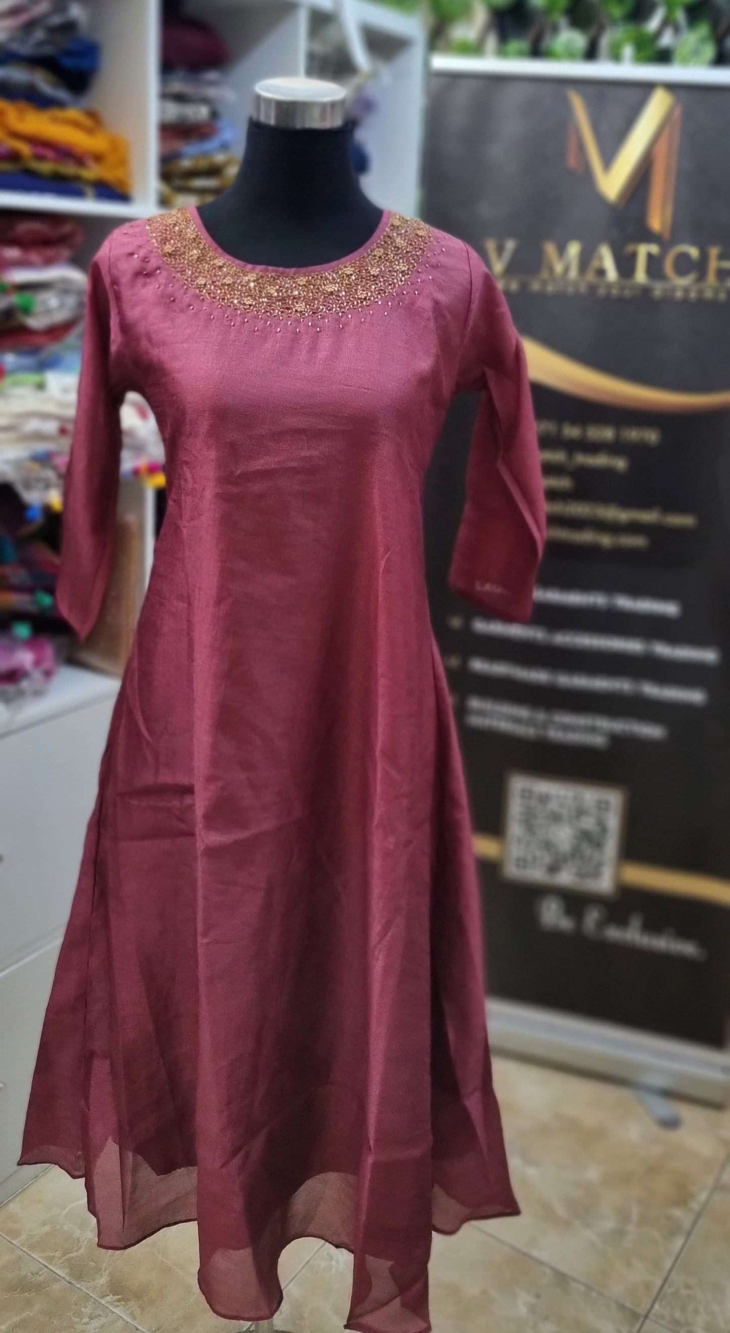29AUG25.Tissue Silk A-line  top with Heavy Beads work on the Neckline