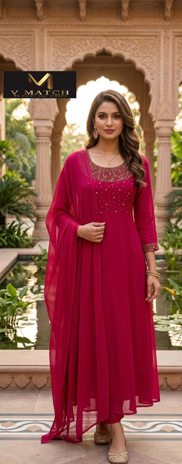 01426. Georgette A-line PartyWear Top with Dupatta