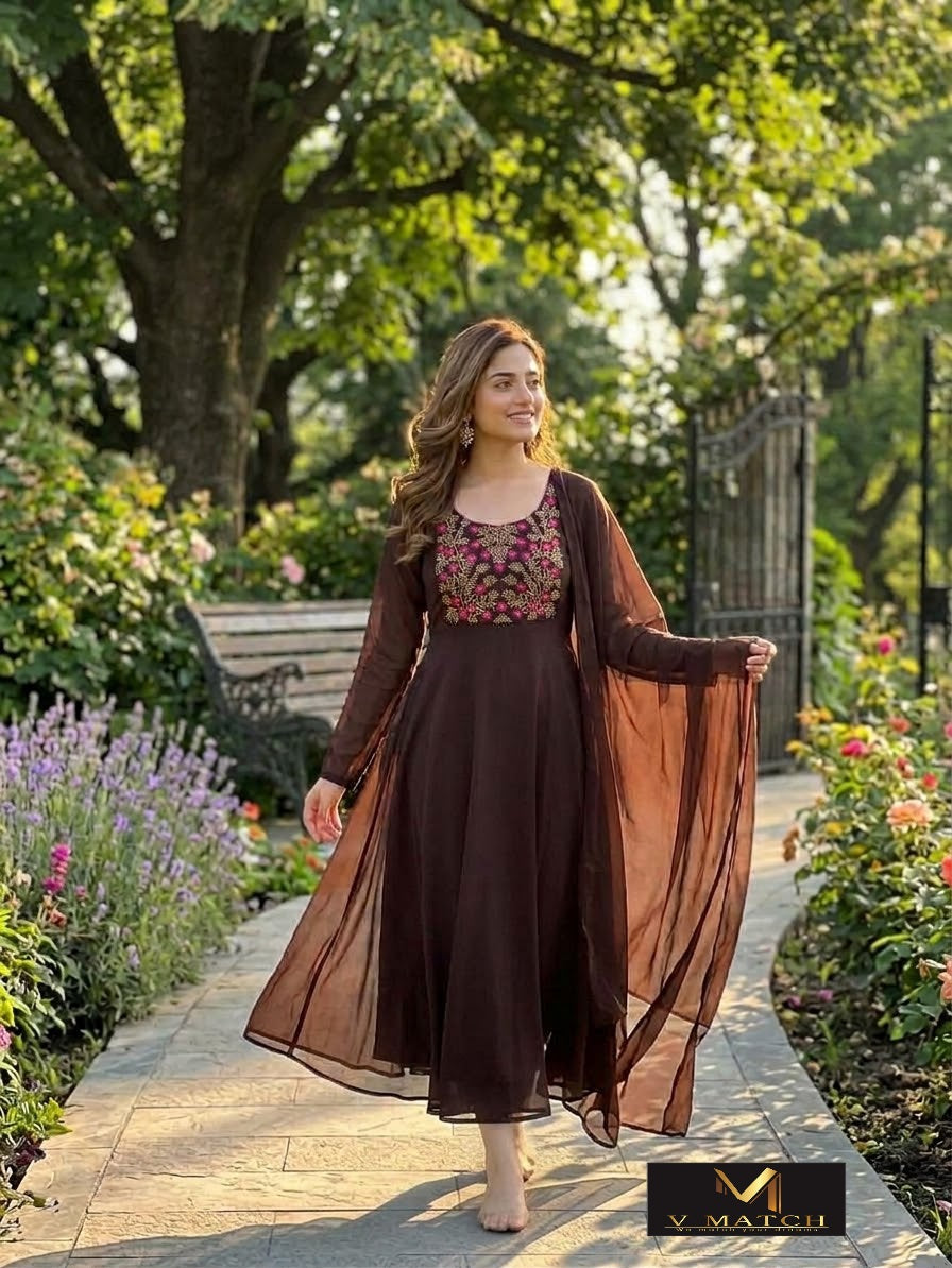 10261. Georgette A-line PartyWear Top with Dupatta