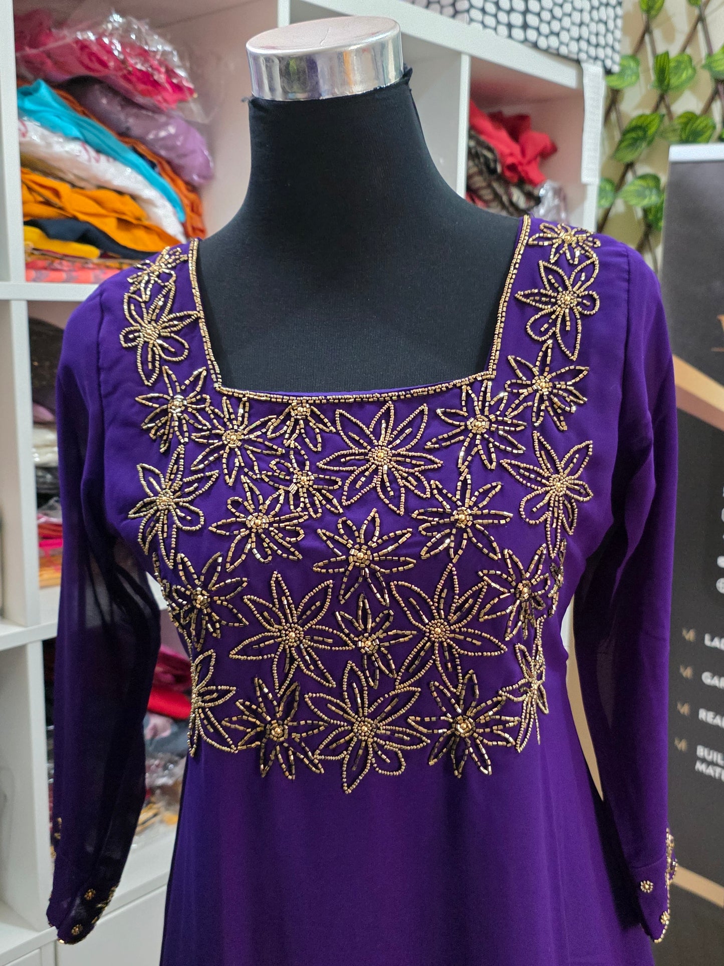 04426. Georgette Party wear Aline Top with Dupatta.