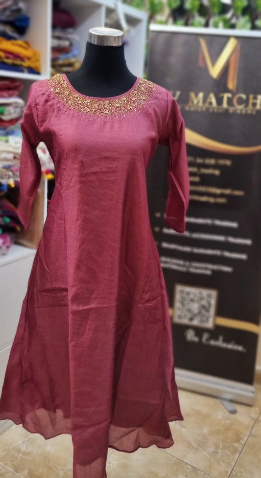 29AUG25.Tissue Silk A-line  top with Heavy Beads work on the Neckline