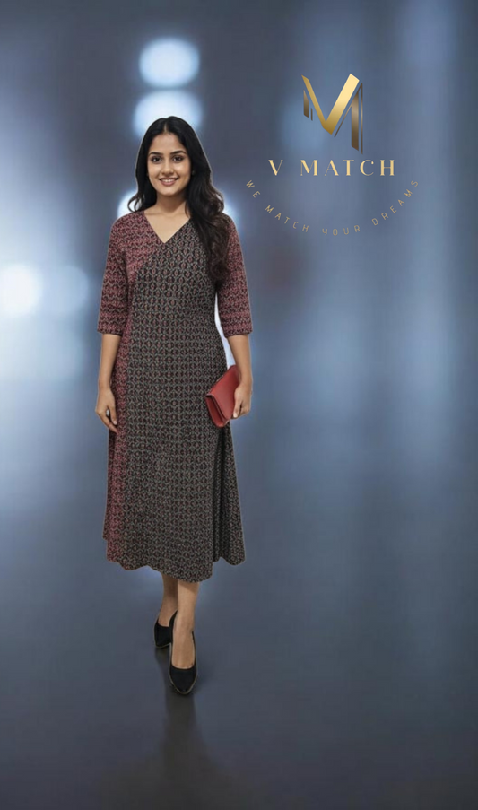 11226. Ajrakh Cotton A line Top.