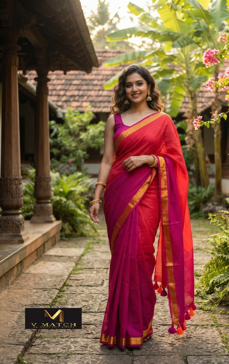 71926. Mulcotton double shaded Saree.