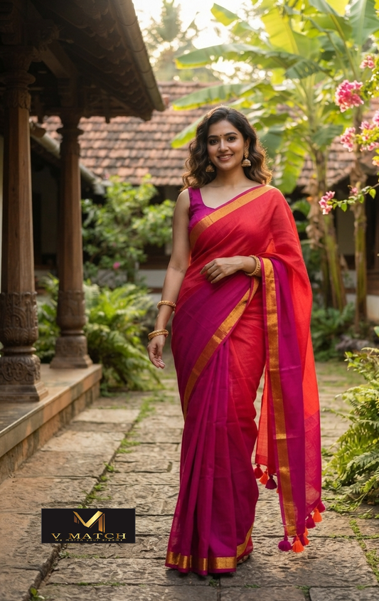 71926. Mulcotton double shaded Saree.