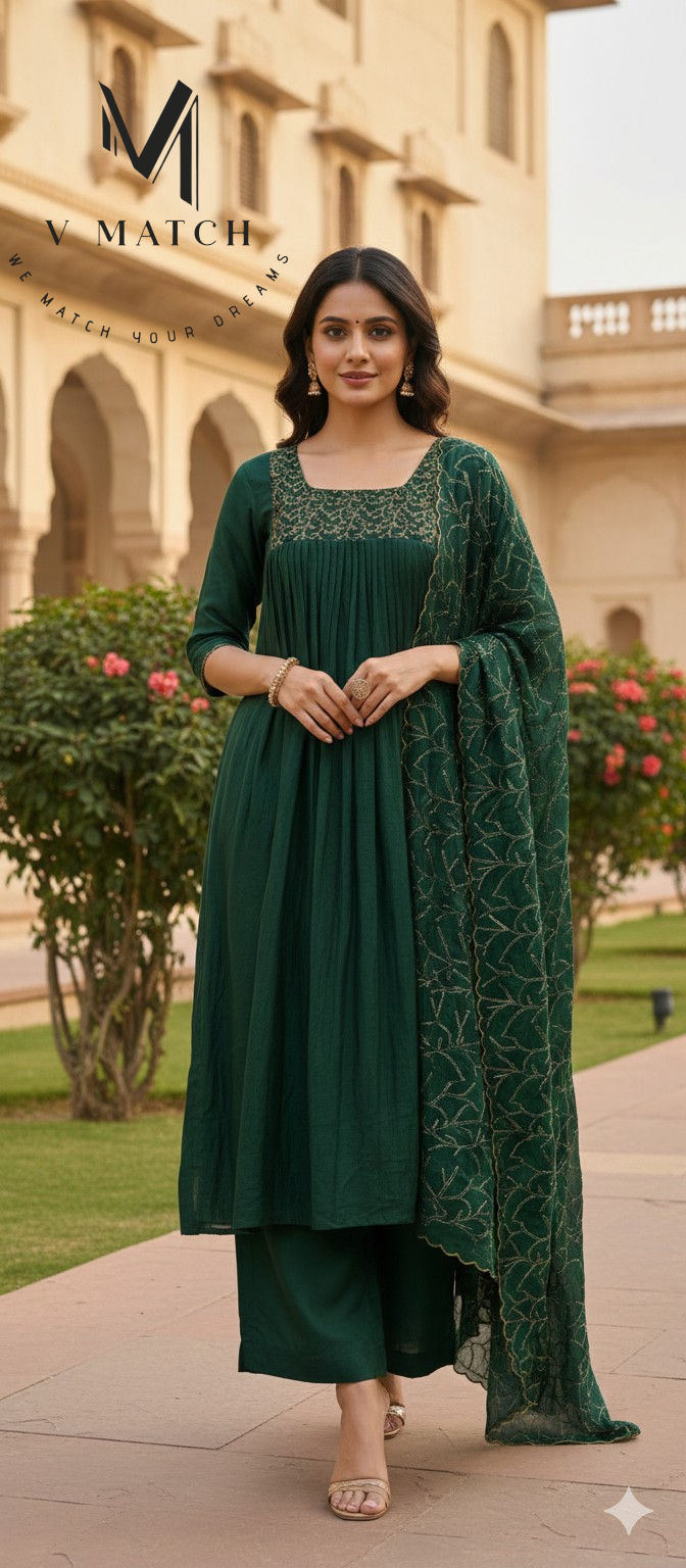 15226. Vichitra Silk 3 Piece Set.