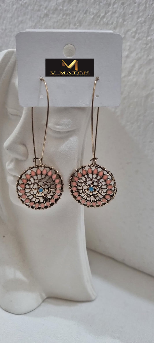 AC 7ER25.Dangle Drop  Long Hook Closure Antique Earring