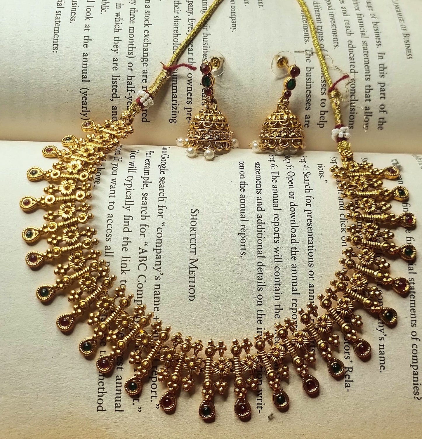 20ACSET. Traditional Temple-Style Necklace Set with Jhumkas
