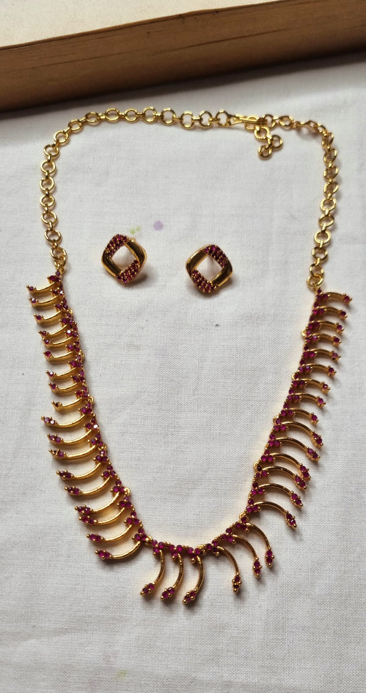 AC8SET. Ruby-toned AD stone necklace set