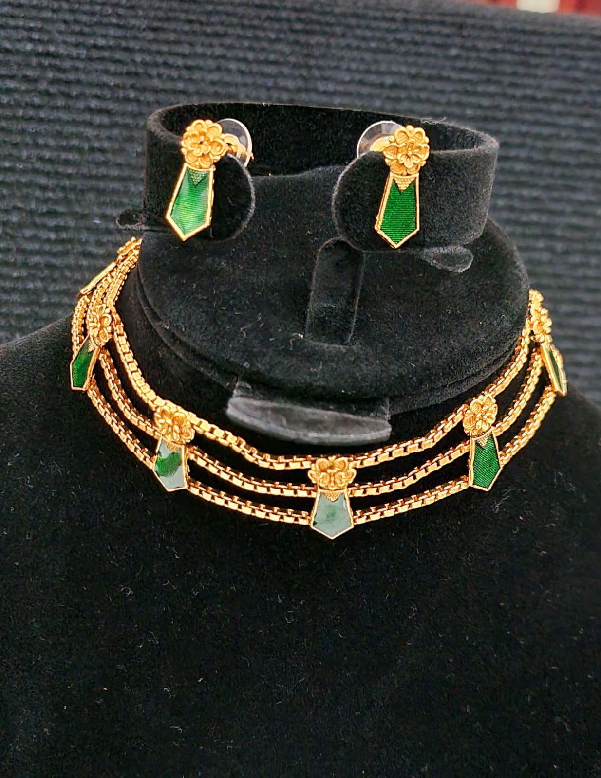 AC22SET. 3 Layer Palakka Choker Necklace Set