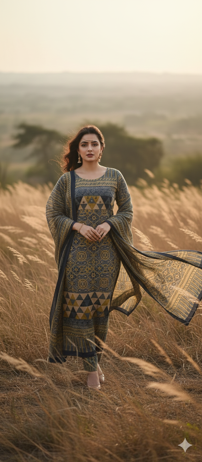 31NOV25.Premium Chanderi Cotton 3 Piece Set.