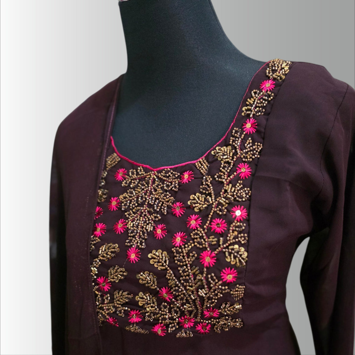 10261. Georgette A-line PartyWear Top with Dupatta