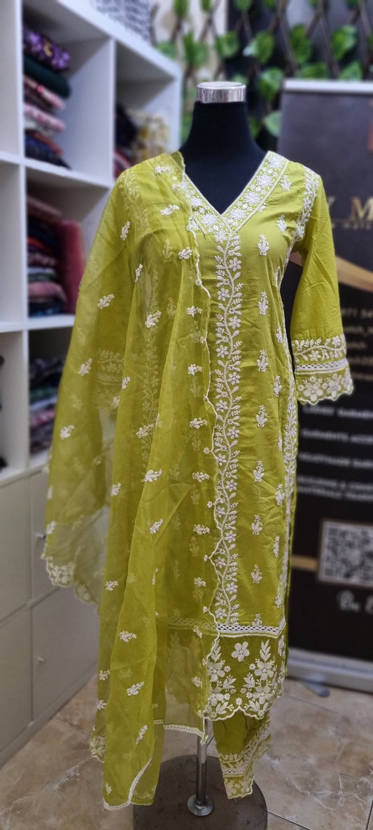 13MY25. Cotton Chikankari 3 piece Set