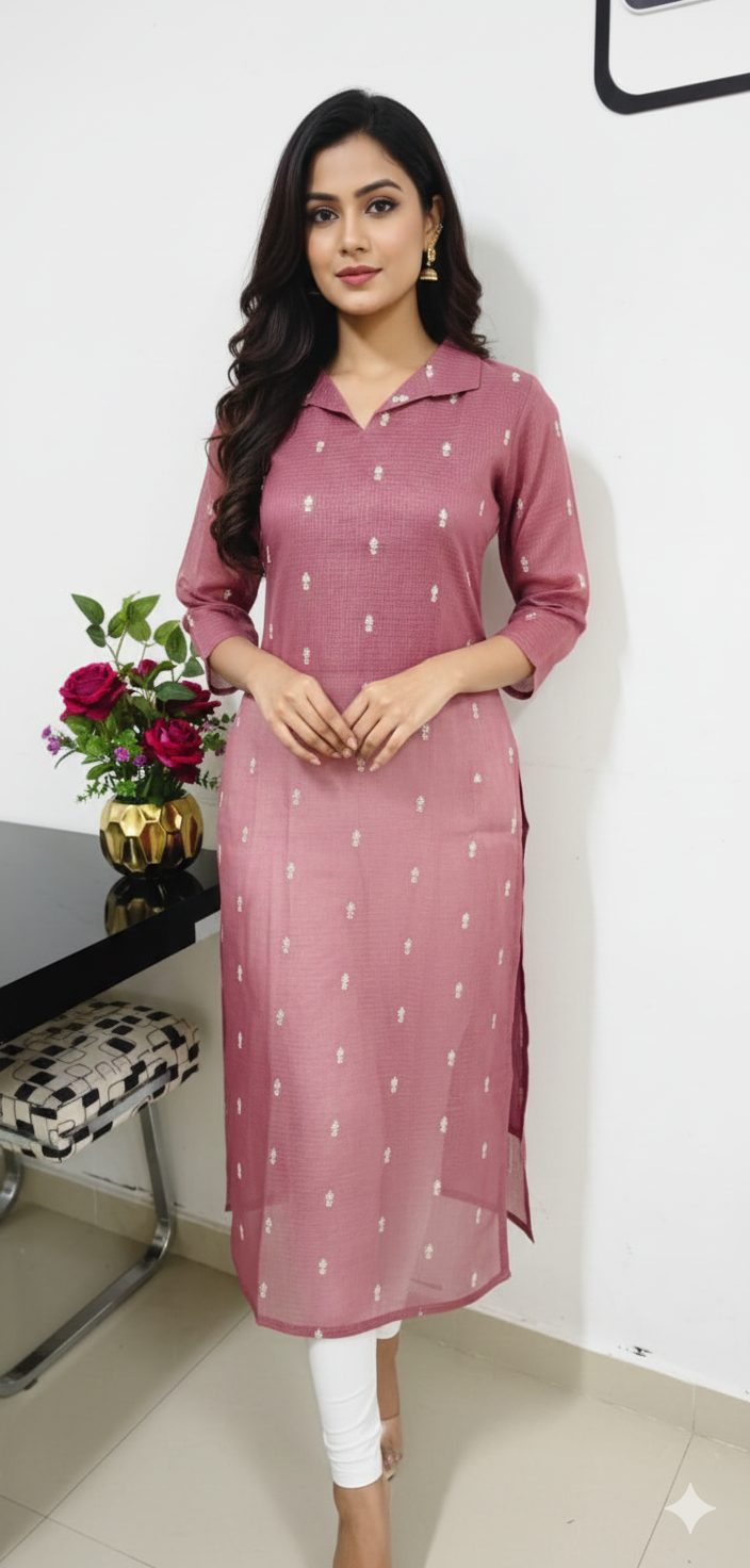 OS59 Beautiful Collar Neck Net Kota Slitted top with Lining!!!