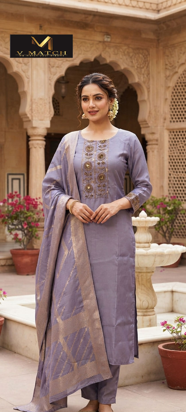 7626. Raw Silk 3 Piece Set.