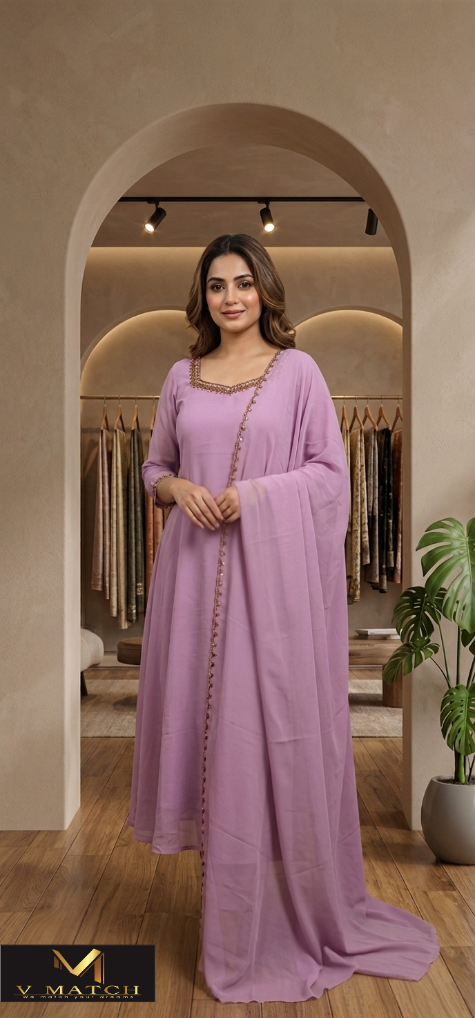 05426. Georgette A-line PartyWear Top with Dupatta