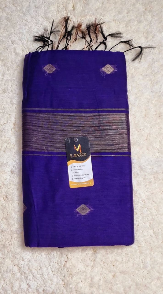 01NOV25.Rich Violet Maheshwari Silk Cotton Saree with Running Blouse Piece