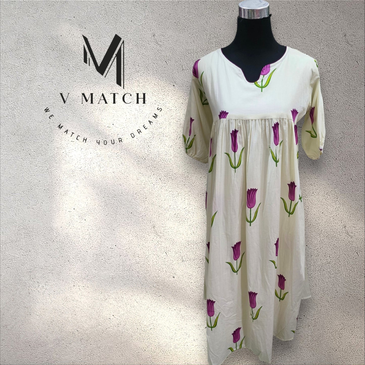 7726.Tulip Print Pleated Cotton A Line Top.