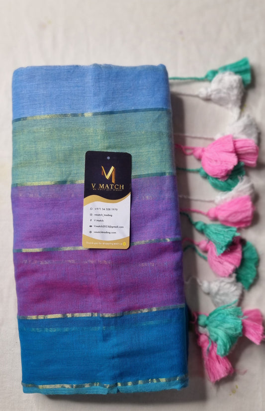44AUG25.Rainbow Mulcotton Saree
