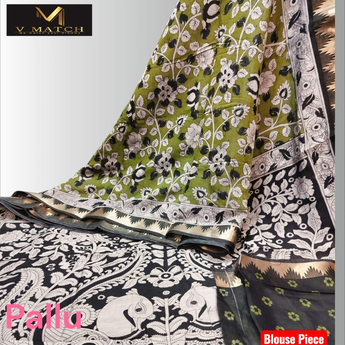 75526. Pen Kalamkari Mangalagiri Silk Saree