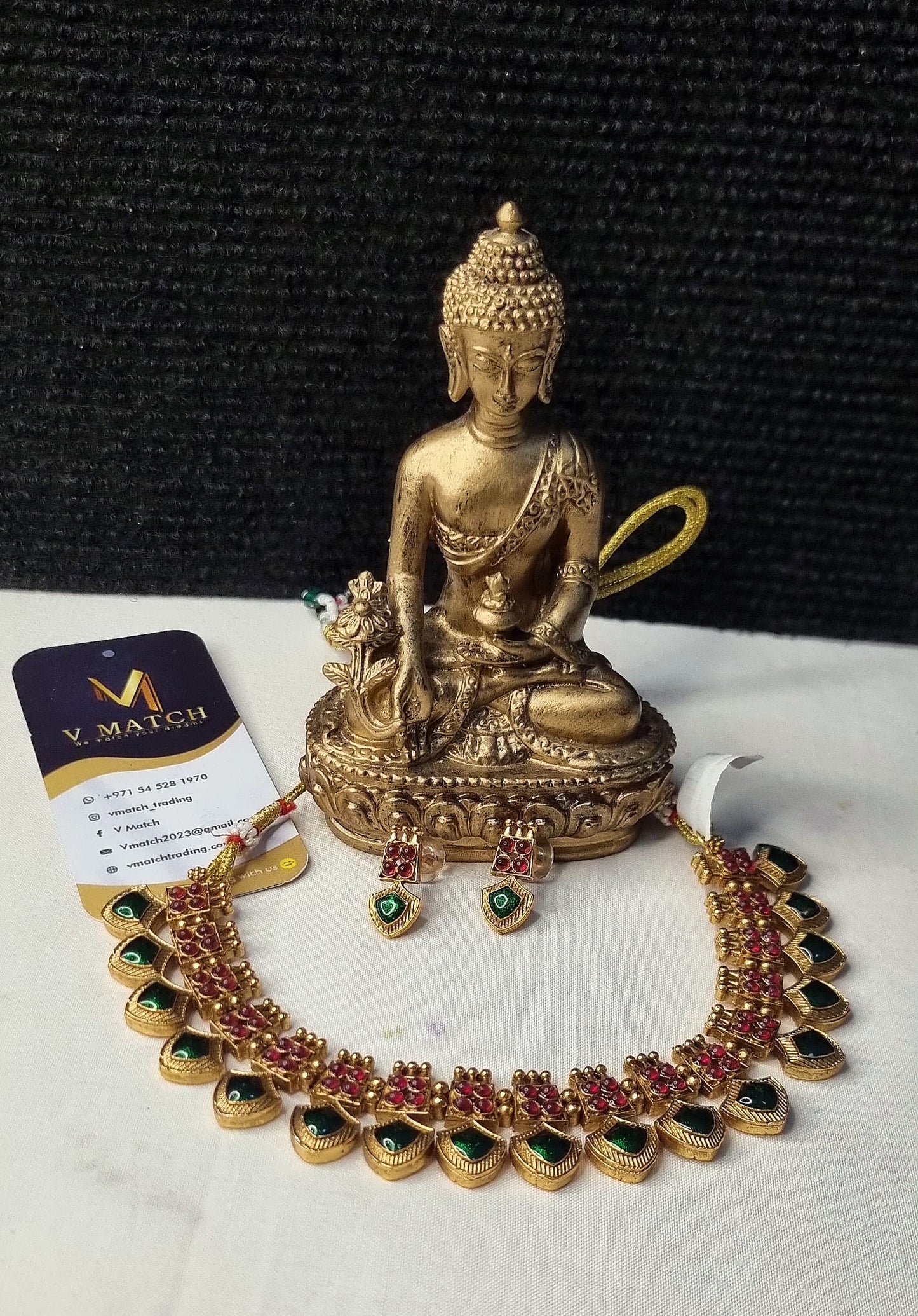 AC24SET. Gold Plated Pallakka Necklace Set with Ruby Stones