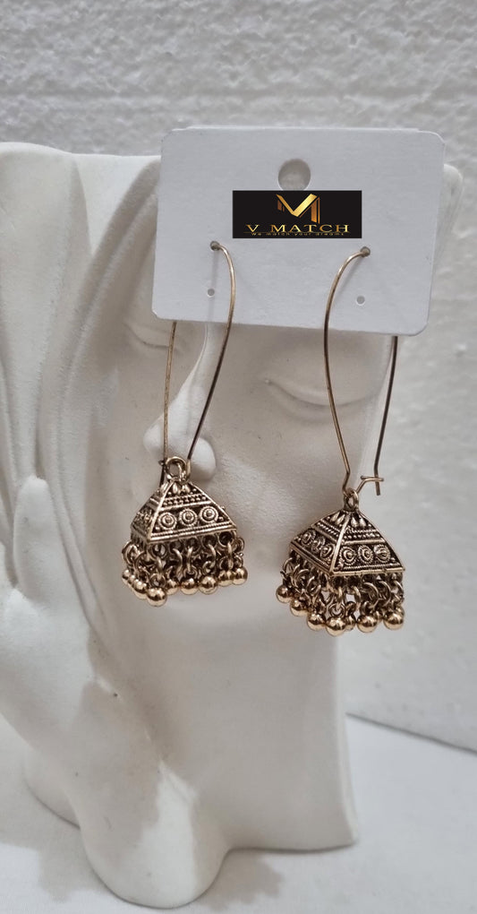 AC 4ER25.Silver Plated Long Hook Closure Antique Jhumki Earring