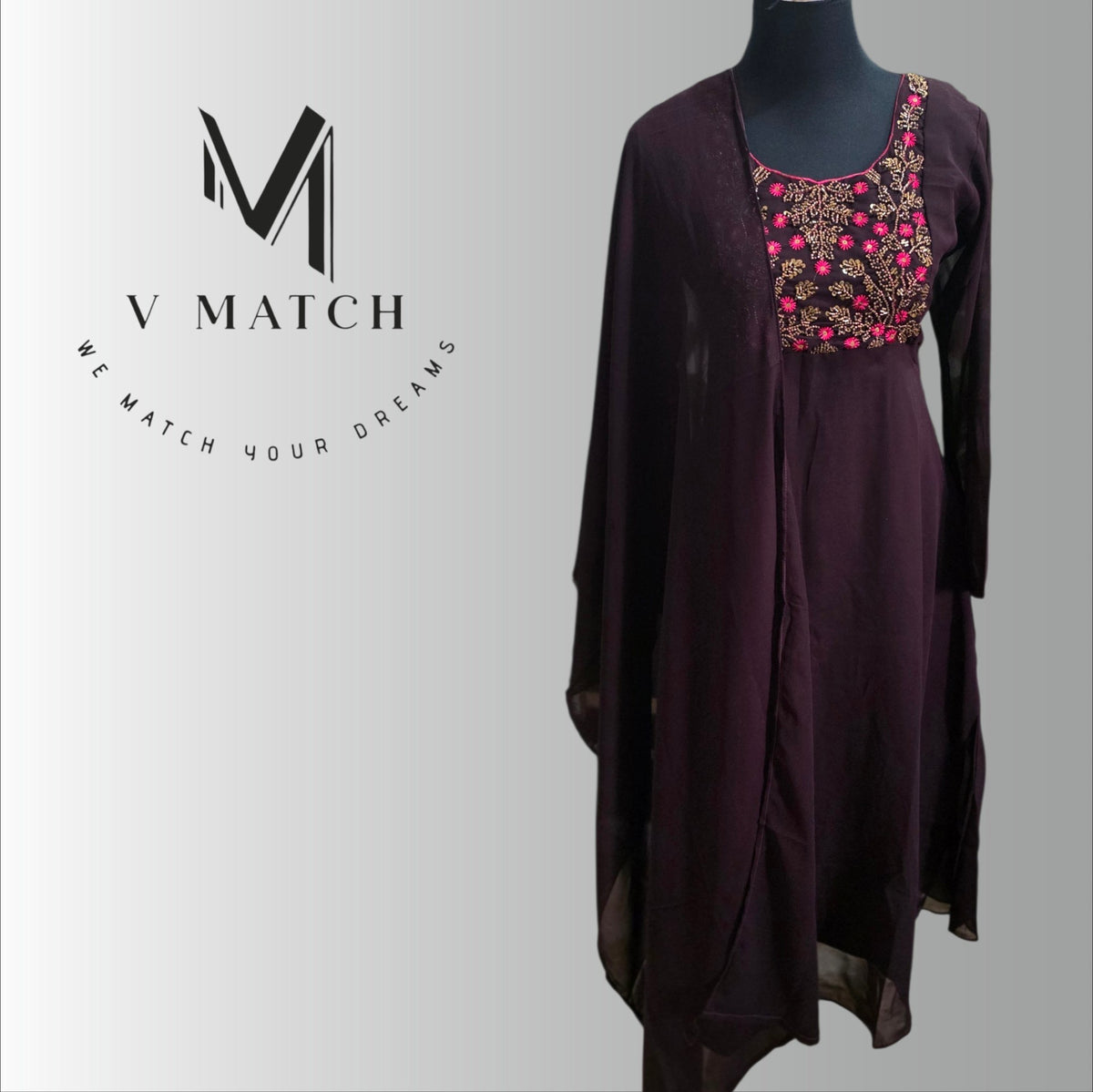 10261. Georgette A-line PartyWear Top with Dupatta