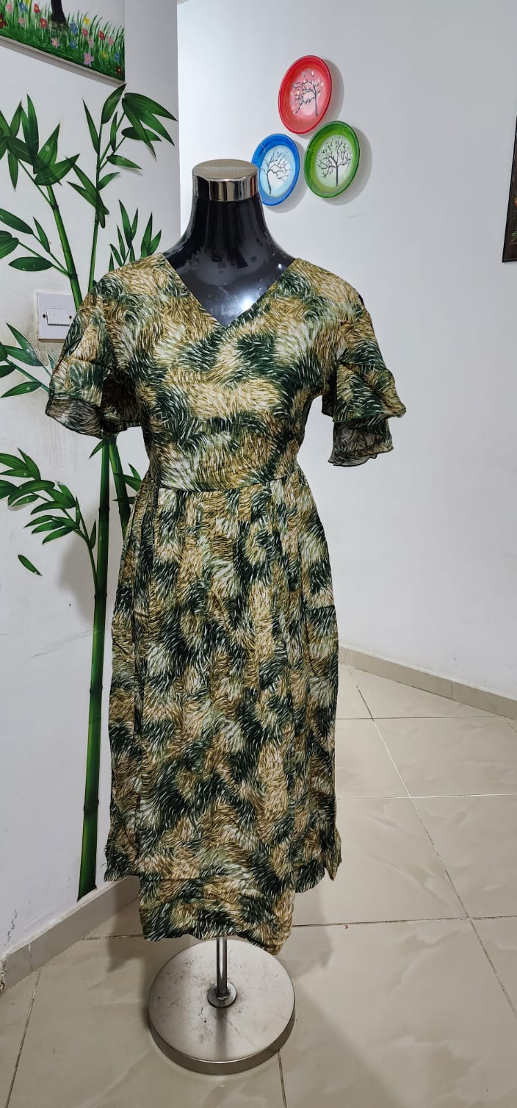 OS85. Rayon Butterfly Sleeves Frock.