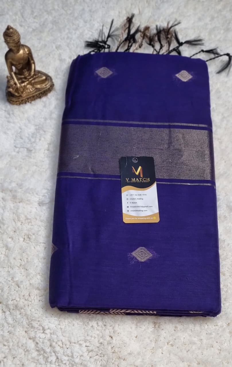 01NOV25.Rich Violet Maheshwari Silk Cotton Saree with Running Blouse Piece