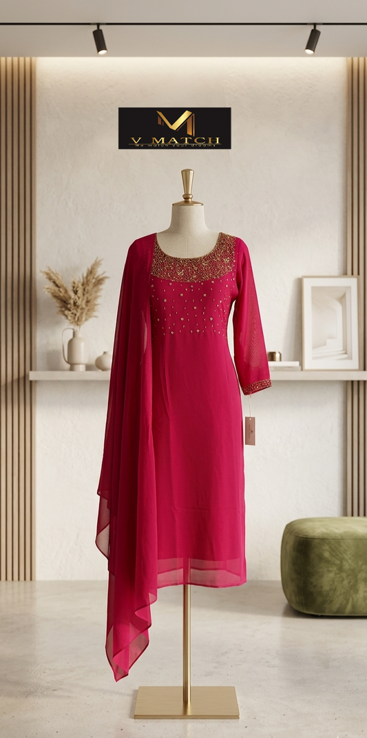 01426. Georgette A-line PartyWear Top with Dupatta